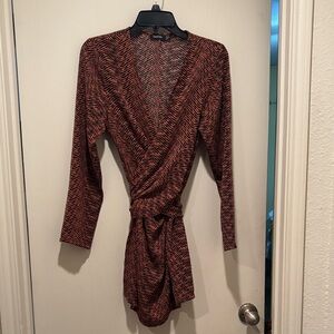 Boohoo Black and Orange Long Sleeve Wrap Dress